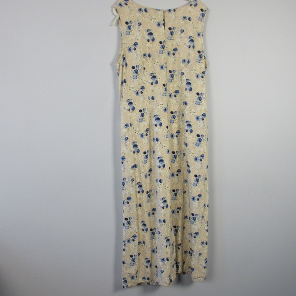 Dressbarn Woman Maxi Dress 18 W Beige Linen VTG Floral Sleeveless Casual 418 - Picture 2 of 13